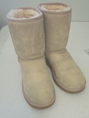 UGG Classic Mid-Calf Shearling Suede Boots - Beige Size 7